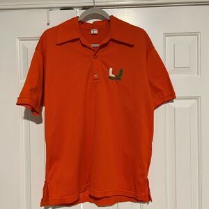VINTAGE Miami Hurricanes Polo Shirt Jersey Material Large Orange UM‎  The U 80s